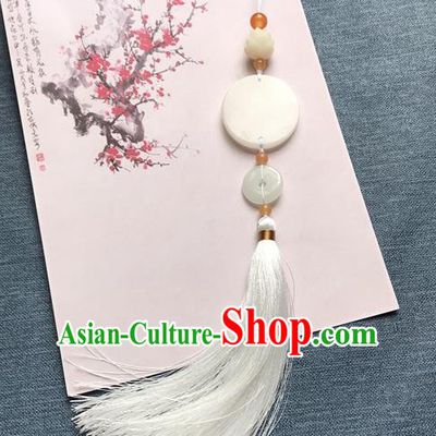 Chinese Ancient White Tassel Jade Pendant Waist Accessories Peacuful Jade Lappet Jewelry