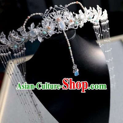 Chinese Ancient Pearls Phoenix Coronet Wedding Jewelry Headwear Hair Accessories Hanfu Tassel Hairpins for Women