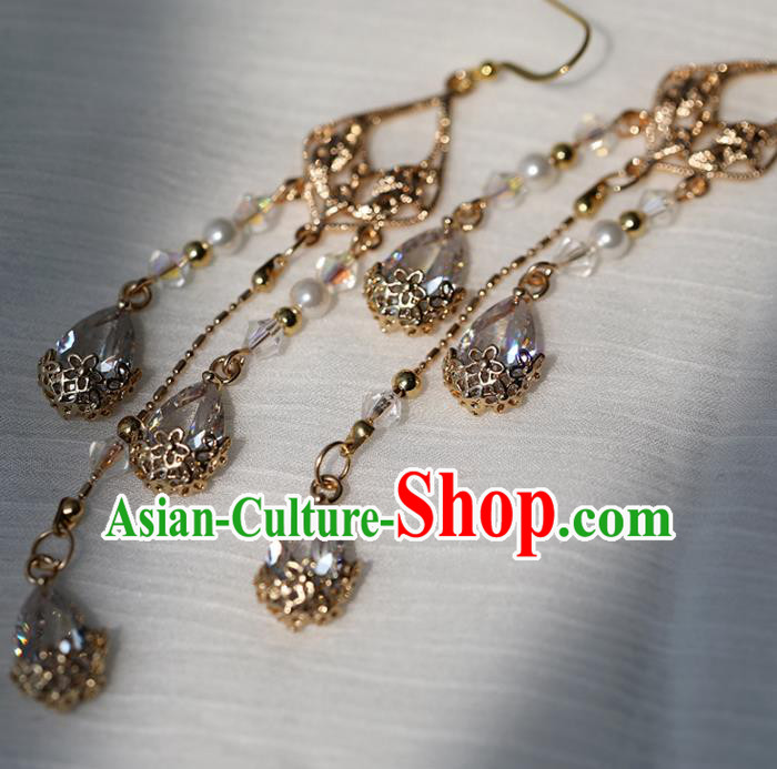 Chinese Ancient Hanfu Zircon Earrings Women Jewelry Golden Tassel Ear Accessories Chinese Ancient Hanfu Zircon Earrings Women Jewelry Golden Tassel Ear Accessories