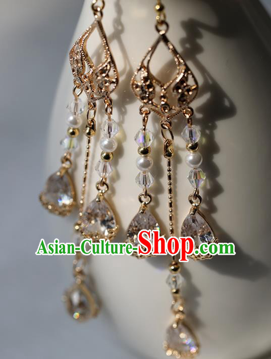 Chinese Ancient Hanfu Zircon Earrings Women Jewelry Golden Tassel Ear Accessories Chinese Ancient Hanfu Zircon Earrings Women Jewelry Golden Tassel Ear Accessories