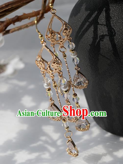 Chinese Ancient Hanfu Zircon Earrings Women Jewelry Golden Tassel Ear Accessories Chinese Ancient Hanfu Zircon Earrings Women Jewelry Golden Tassel Ear Accessories