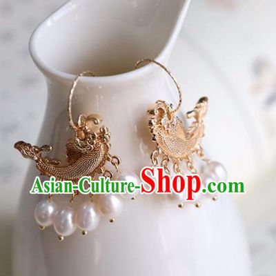 Chinese Ancient Hanfu Golden Carp Earrings Women Jewelry Ming Dynasty Ear Accessories