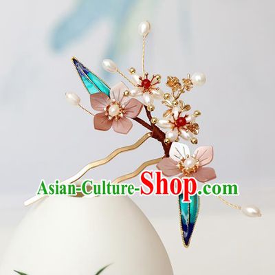 Chinese Ancient Pink Shell Hairpin Headwear Women Hair Accessories Pearls Hair Clip