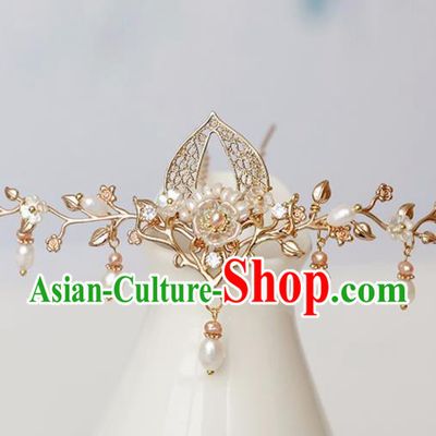 Chinese Ancient Golden Hairpin Headwear Women Hair Accessories Pearls Tassel Hair Clip