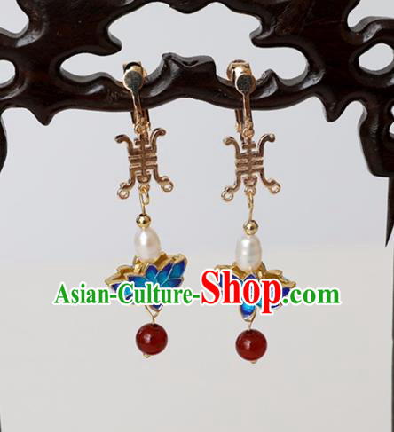 Chinese Ancient Hanfu Cloisonne Lotus Earrings Women Jewelry Ming Dynasty Pearl Ear Accessories Chinese Ancient Hanfu Cloisonne Lotus Earrings Women Jewelry Ming Dynasty Pearl Ear Accessories