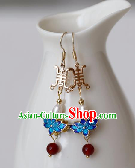 Chinese Ancient Hanfu Cloisonne Lotus Earrings Women Jewelry Ming Dynasty Pearl Ear Accessories Chinese Ancient Hanfu Cloisonne Lotus Earrings Women Jewelry Ming Dynasty Pearl Ear Accessories