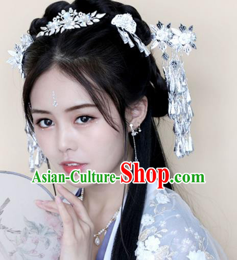 Chinese Ancient Hanfu Argent Flowers Tassel Hair Clip Headwear Hairpin Women Hair Accessories Chinese Ancient Hanfu Argent Flowers Tassel Hair Clip Headwear Hairpin Women Hair Accessories