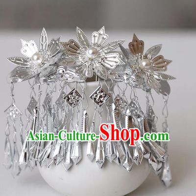 Chinese Ancient Hanfu Argent Tassel Flowers Hair Clip Hairpin Women Hair Accessories Headwear