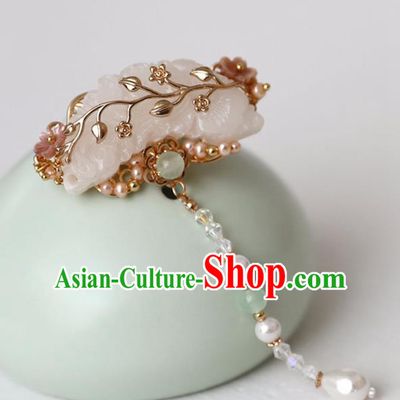 Chinese Ancient Ming Dynasty Golden Hair Claw Headwear Women Hair Accessories Jade Hair Stick