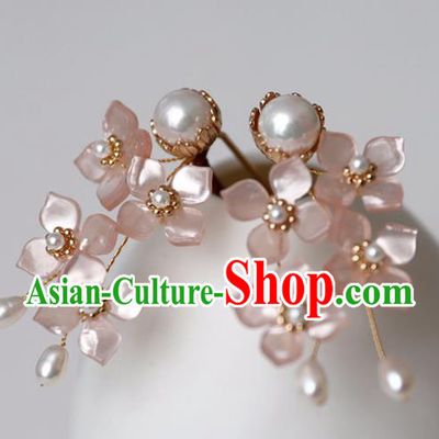 Chinese Ancient Pink Flowers Hairpin Headwear Women Hair Accessories Ming Dynasty Hair Clip