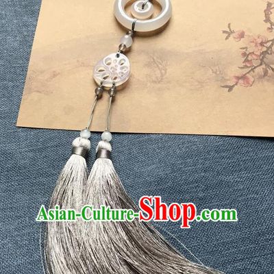 Chinese Ancient Hanfu Carving Lotus Root Jade Grey Tassel Pendant Jade Lappet Jewelry Brooch Accessories