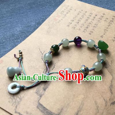 Chinese Ancient Hanfu Jade Calabash Bangle Wristlet Accessories Jade Lotus Seedpod Bracelet Jewelry