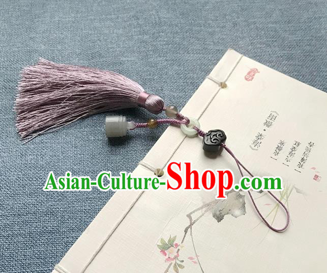 Chinese Ancient Hanfu Purple Tassel Pendant Jade Cloud Lappet Jewelry Brooch Accessories