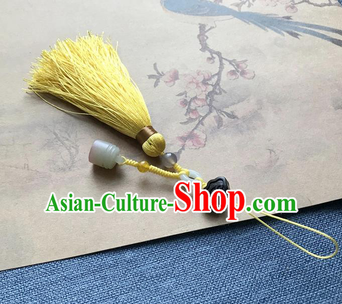 Chinese Ancient Hanfu Yellow Tassel Pendant Jade Seal Cloud Lappet Jewelry Brooch Accessories Chinese Ancient Hanfu Yellow Tassel Pendant Jade Seal Cloud Lappet Jewelry Brooch Accessories