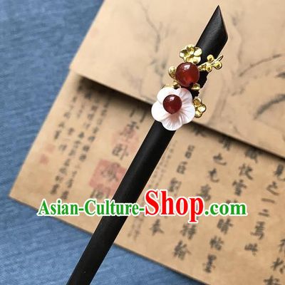 Chinese Ancient Women Shell Plum Hair Clip Handmade Hanfu Hair Accessories Ebony Hairpin Headwear