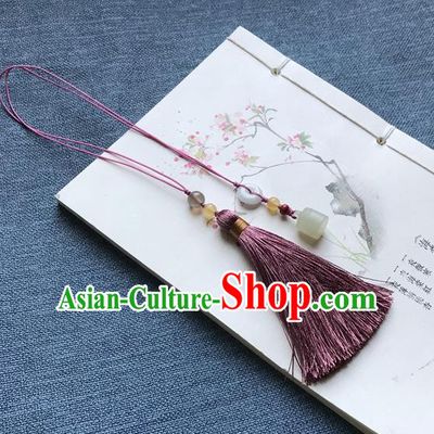 Chinese Ancient Carving Jade Purple Tassel Bookmark Pendant Accessories Jade Lappet Page Marker