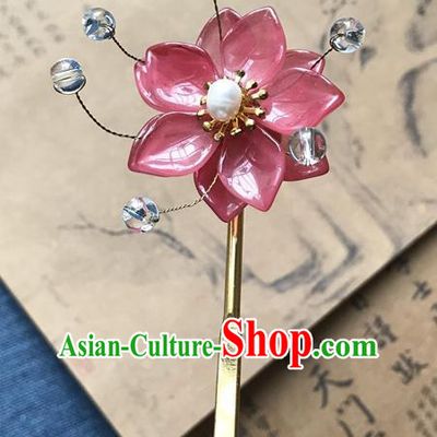 Chinese Ancient Women Pink Lotus Hair Clip Handmade Hanfu Hair Accessories Golden Hairpin Headwear