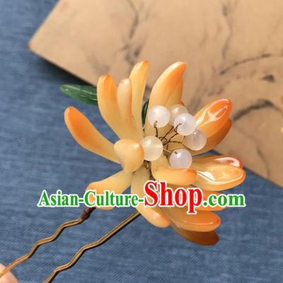 Chinese Ancient Women Orange Chrysanthemum Hair Clip Handmade Headwear Hanfu Hair Accessories Hairpin