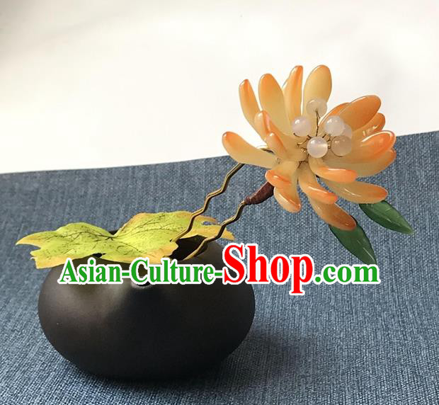 Chinese Ancient Women Orange Chrysanthemum Hair Clip Handmade Headwear Hanfu Hair Accessories Hairpin Chinese Ancient Women Orange Chrysanthemum Hair Clip Handmade Headwear Hanfu Hair Accessories Hairpin