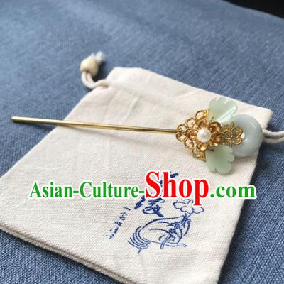 Chinese Ancient Women Jade Hair Clip Handmade Hairpin Headwear Hanfu Hair Accessories