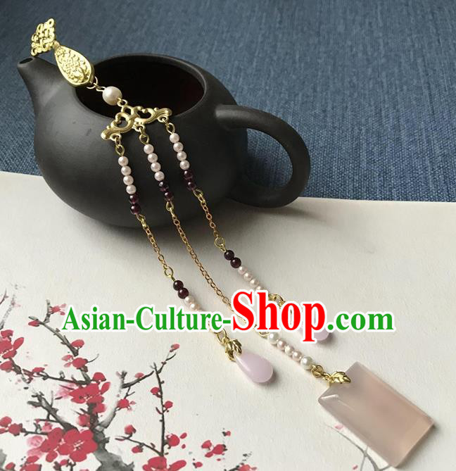 Chinese Ancient Hanfu Pearls Tassel Pendant Golden Lucky Lappet Brooch Jewelry Jade Accessories