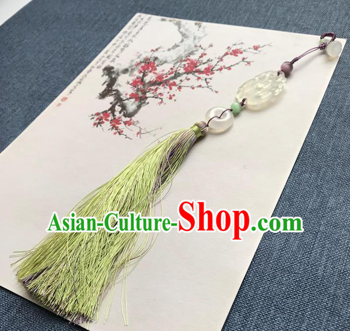 Chinese Ancient Hanfu Carving Phoenix Jade Tassel Pendant Lappet Brooch Jewelry Jade Accessories