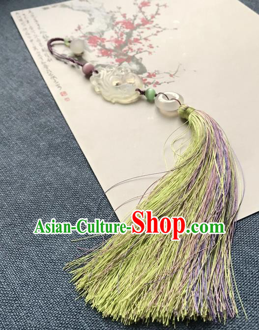 Chinese Ancient Hanfu Carving Phoenix Jade Tassel Pendant Lappet Brooch Jewelry Jade Accessories