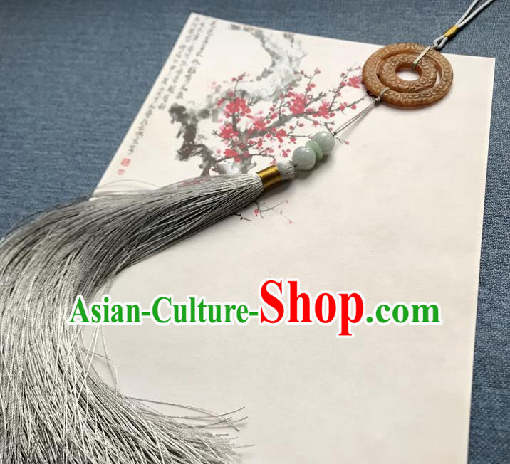 Chinese Ancient Hanfu Grey Tassel Pendant Yellow Jade Brooch Jewelry Accessories Lappet Chinese Ancient Hanfu Grey Tassel Pendant Yellow Jade Brooch Jewelry Accessories Lappet