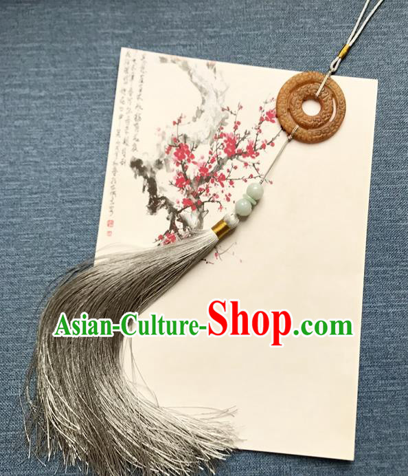 Chinese Ancient Hanfu Grey Tassel Pendant Yellow Jade Brooch Jewelry Accessories Lappet Chinese Ancient Hanfu Grey Tassel Pendant Yellow Jade Brooch Jewelry Accessories Lappet