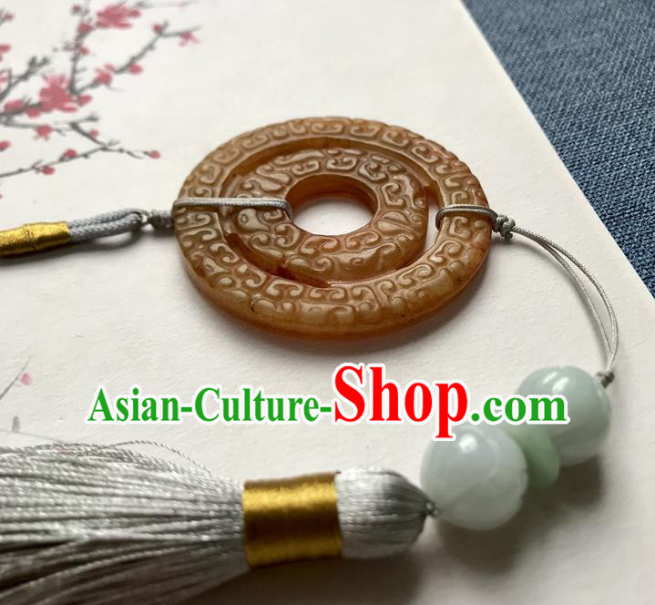 Chinese Ancient Hanfu Grey Tassel Pendant Yellow Jade Brooch Jewelry Accessories Lappet Chinese Ancient Hanfu Grey Tassel Pendant Yellow Jade Brooch Jewelry Accessories Lappet