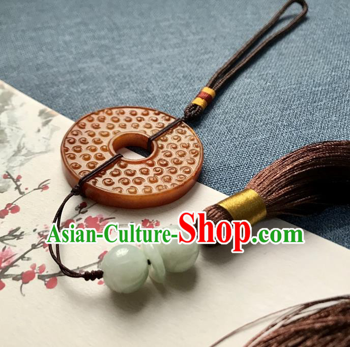 Chinese Ancient Hanfu Brown Tassel Pendant Yellow Jade Brooch Jewelry Accessories Lappet Chinese Ancient Hanfu Brown Tassel Pendant Yellow Jade Brooch Jewelry Accessories Lappet