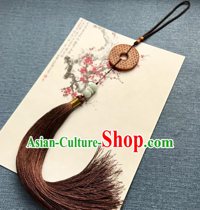 Chinese Ancient Hanfu Brown Tassel Pendant Yellow Jade Brooch Jewelry Accessories Lappet Chinese Ancient Hanfu Brown Tassel Pendant Yellow Jade Brooch Jewelry Accessories Lappet