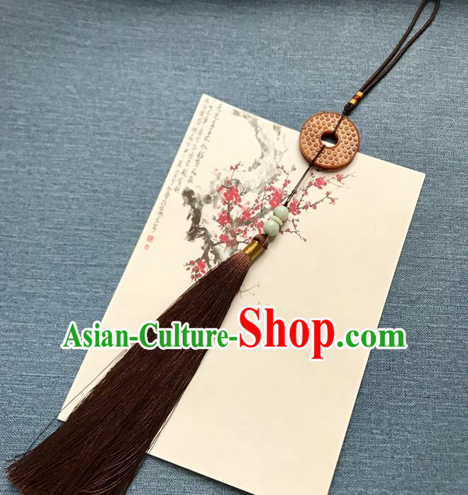 Chinese Ancient Hanfu Brown Tassel Pendant Yellow Jade Brooch Jewelry Accessories Lappet Chinese Ancient Hanfu Brown Tassel Pendant Yellow Jade Brooch Jewelry Accessories Lappet
