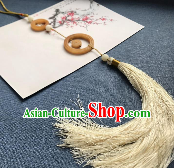 Chinese Ancient Hanfu Beige Tassel Pendant Yellow Jade Brooch Jewelry Accessories Lappet