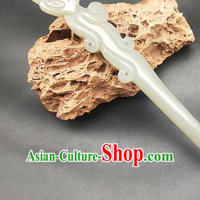 Chinese Ancient Swordsman Carving Fox Jade Hair Clip Headwear Hair Accessories Hetian Jade Hairpin