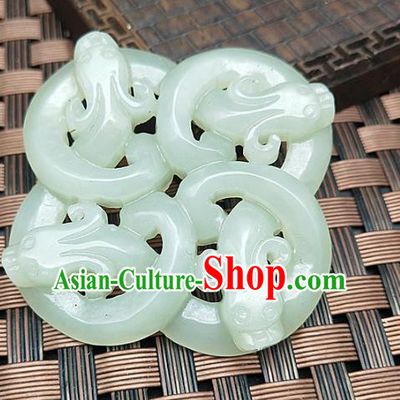 Chinese Handmade Jade Pendant Jade Label Craft Hetian Jade Carving Dragon Necklace Accessories