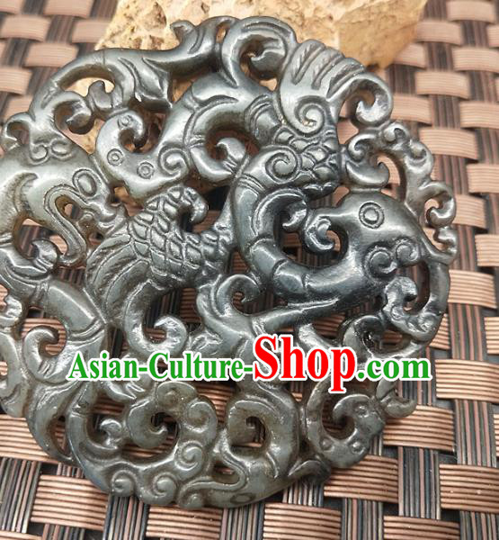 Chinese Handmade Jade Label Craft Hetian Jade Carving Dragon Phoenix Necklace Accessories Pendant