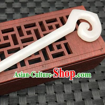 Chinese Ancient Hetian Jade Hairpin Headwear Hanfu Scholar Hair Accessories White Jade Hair Clip
