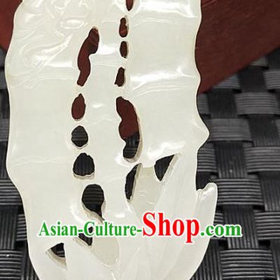 Chinese Handmade Jade Label Craft Hetian Jade Necklace Accessories Carving Bamboo Pendant