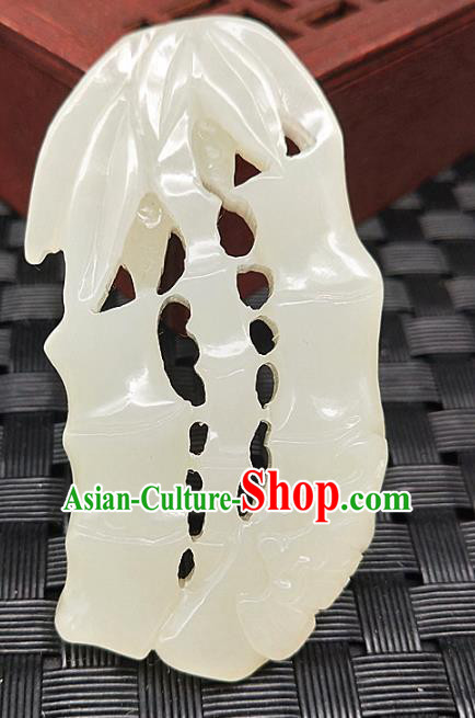 Chinese Handmade Jade Label Craft Hetian Jade Necklace Accessories Carving Bamboo Pendant Chinese Handmade Jade Label Craft Hetian Jade Necklace Accessories Carving Bamboo Pendant