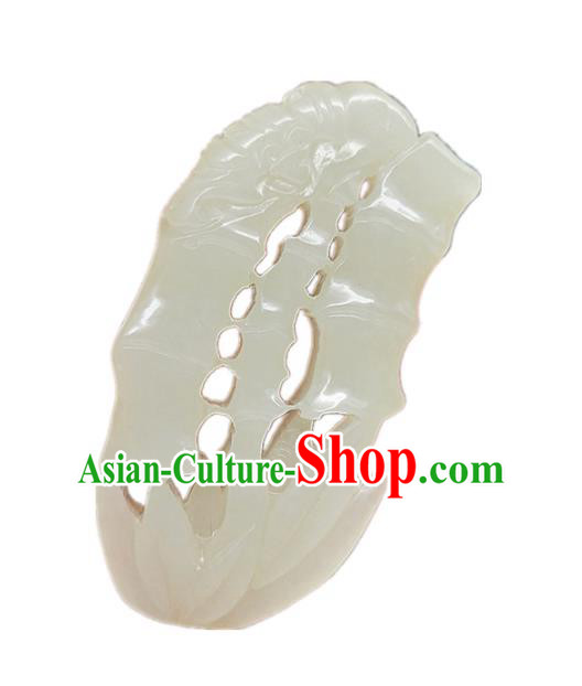 Chinese Handmade Jade Label Craft Hetian Jade Necklace Accessories Carving Bamboo Pendant Chinese Handmade Jade Label Craft Hetian Jade Necklace Accessories Carving Bamboo Pendant