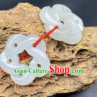 Chinese Ancient Carving Plum White Jade Accessories Hetian Jade Pendant Jade Craft