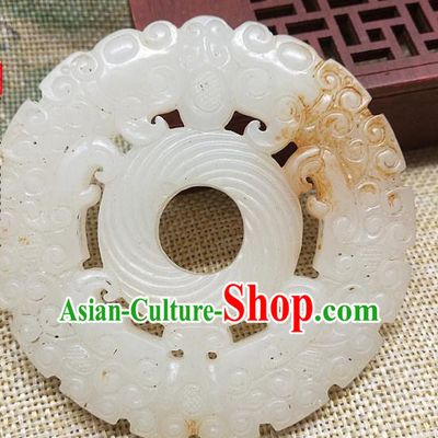 Chinese Handmade Jade Craft Jade Label Necklace Accessories Carving Dragon Jade Handgrip Ring Pendant