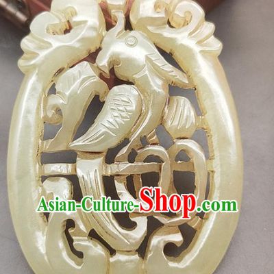 Chinese Handmade Jade Magpie Handgrip Craft Jade Necklace Accessories Carving Jade Label Pendant