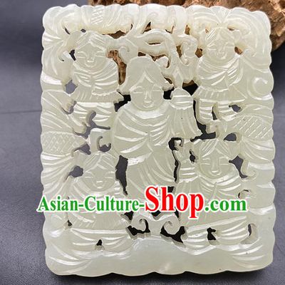 Chinese Ancient Carving Children Jade Accessories Hetian Jade Pendant White Jade Pierced Craft