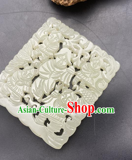 Chinese Ancient Carving Children Jade Accessories Hetian Jade Pendant White Jade Pierced Craft Chinese Ancient Carving Children Jade Accessories Hetian Jade Pendant White Jade Pierced Craft