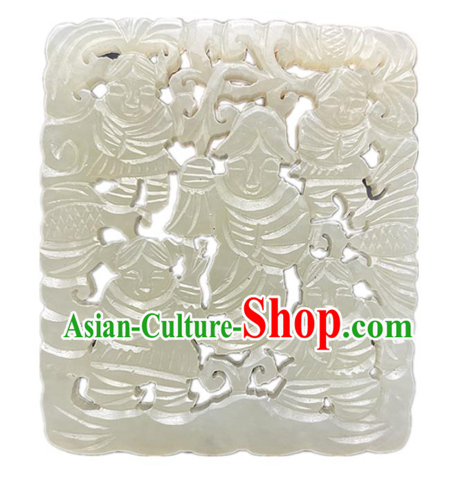 Chinese Ancient Carving Children Jade Accessories Hetian Jade Pendant White Jade Pierced Craft Chinese Ancient Carving Children Jade Accessories Hetian Jade Pendant White Jade Pierced Craft