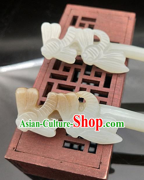 Chinese Ancient Jade Headwear Hanfu Hair Accessories Hairpin Jade Carving Dragonfly Hair Clip Chinese Ancient Jade Headwear Hanfu Hair Accessories Hairpin Jade Carving Dragonfly Hair Clip