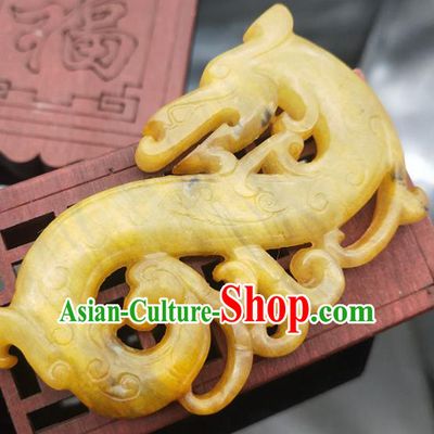 Chinese Handmade Yellow Jade Accessories Handgrip Craft Jade Jewelry Carving Dragon Jade Pendant