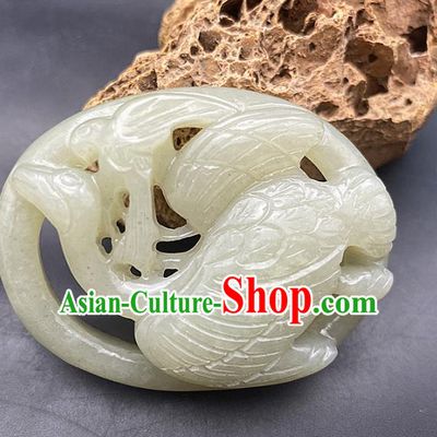 Chinese Ancient Carving Crane Jade Accessories Hetian Jade Pendant Jade Necklace Craft